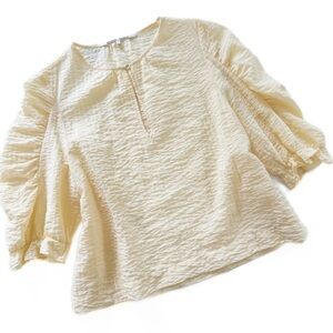 Second Female Womens Medium Yellow Crinkled Puff Sleeve Shirt Minimal